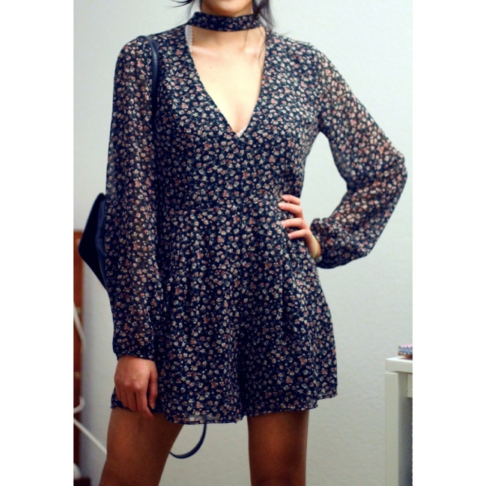 Black floral choker romper